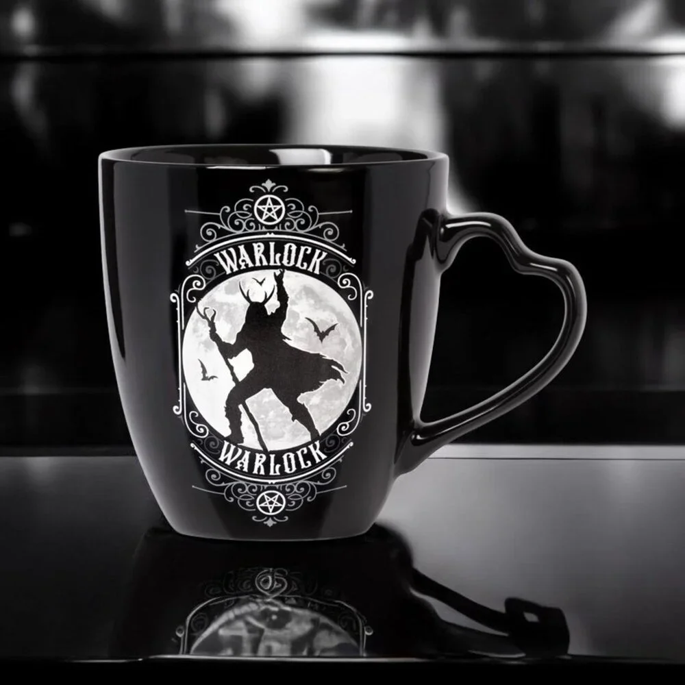 Alchemy Gothic ✦ Witch & Warlock Mug Set ✦ Black Fine Bone China Moon & Bat NWT